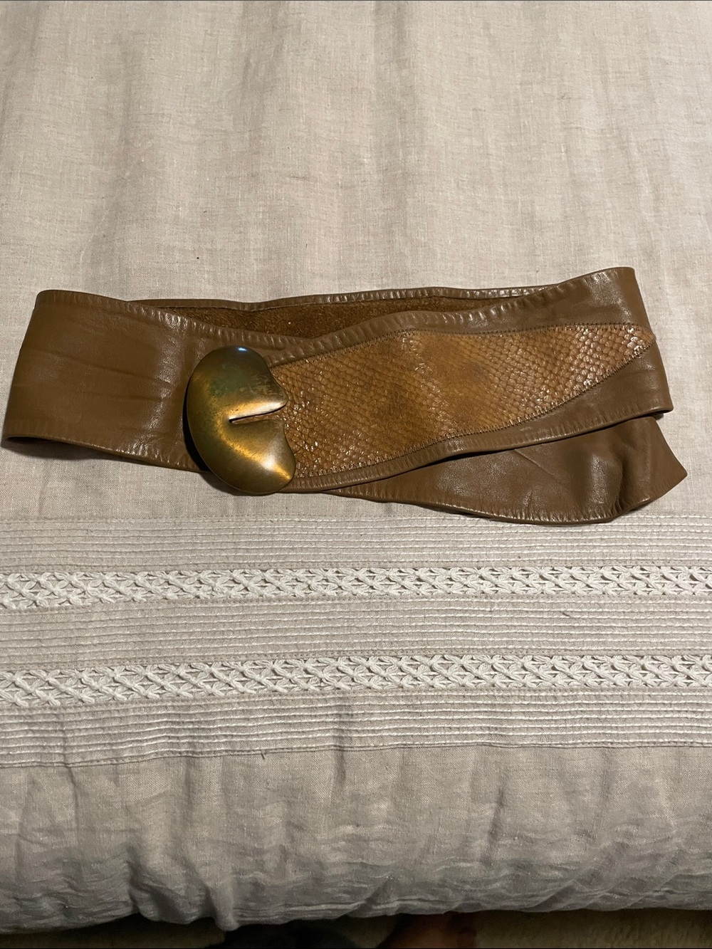 Vintage Tan Leather 3” Wide Belt